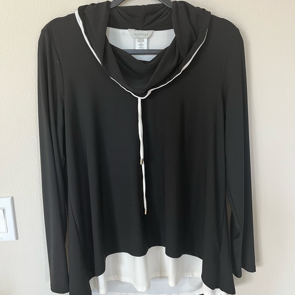 Black Multiples tunic top with unique button and hidden back panel - Picture 2 of 5